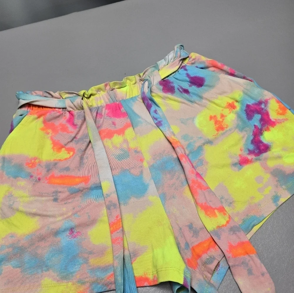 full circle trends high waist tie dye lounge shorts with pockets women's L